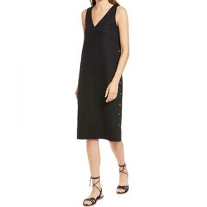 NWT Madewell Linen and Cotton Side Button Midi Dress in True Black. Size L